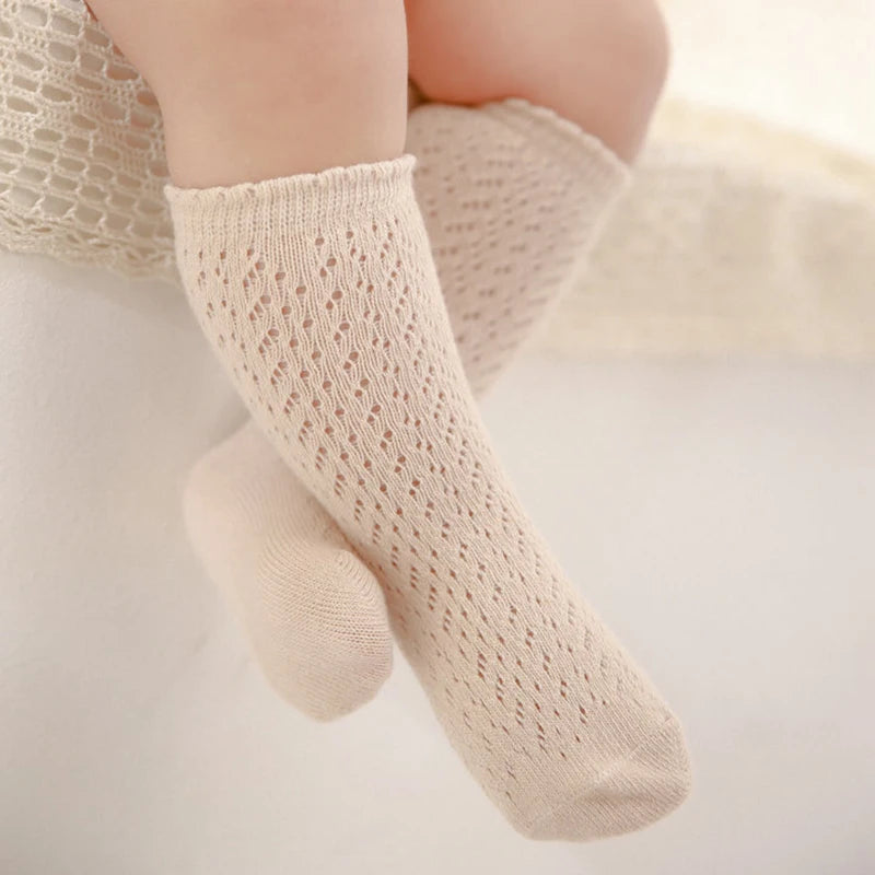 Babys Girls Princess Knitted Mesh Socks Cotton Infant Kids Girls Long Tube Socks 0-3T Summer Soft Toddler Girls Knee High Socks