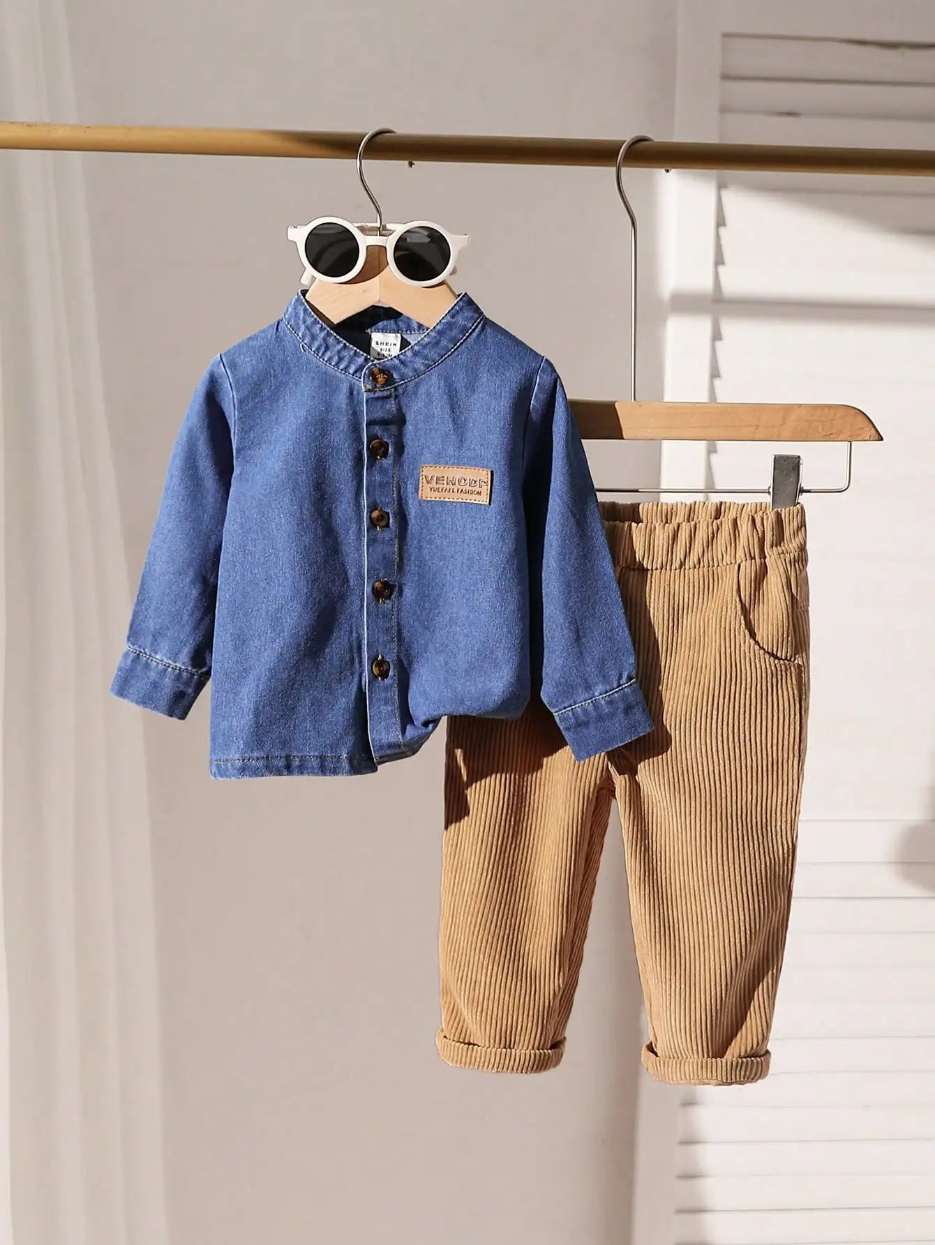 Spring And Autumn Baby Boy Denim Long-Sleeved Shirt + Long Pants Set Casual Comfortable Simple And Soft Set