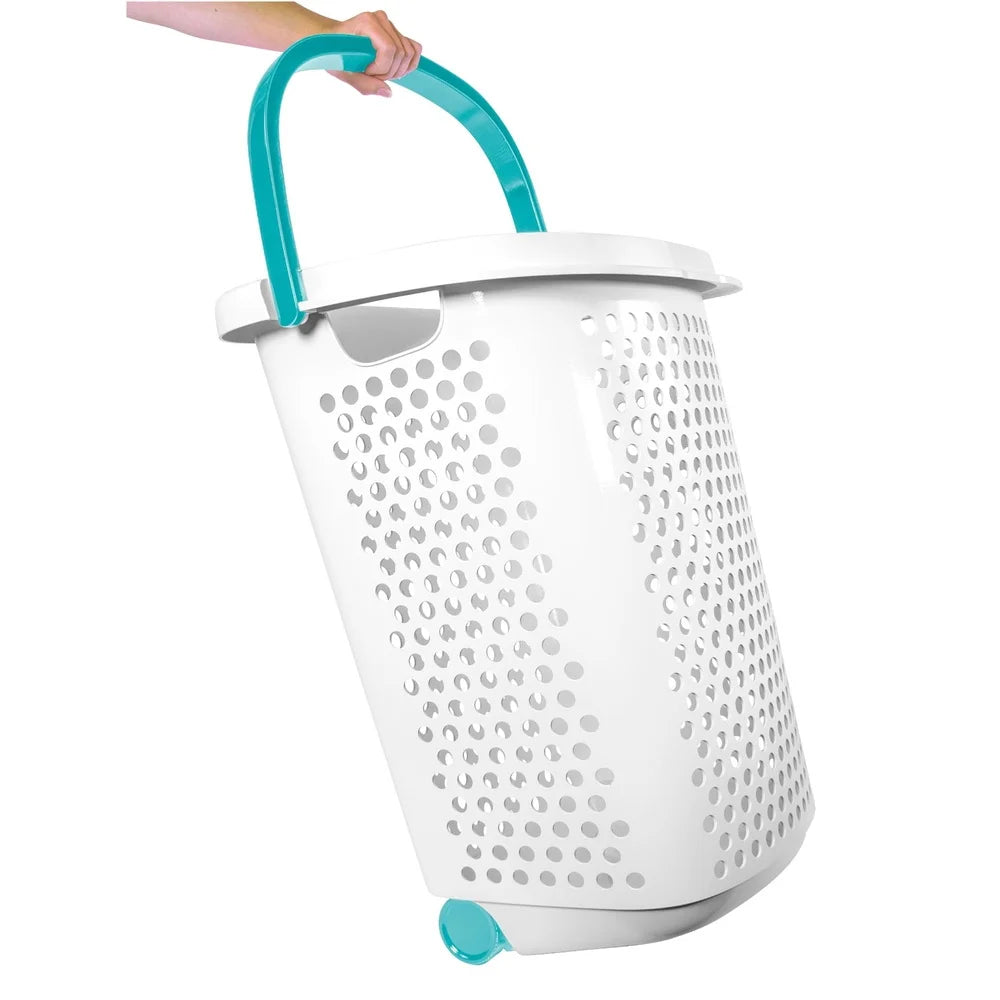 Rolling Laundry Hamper with Pop-up Handle Large Capacity Plastic Storage Basket Home College Tween Adult Use