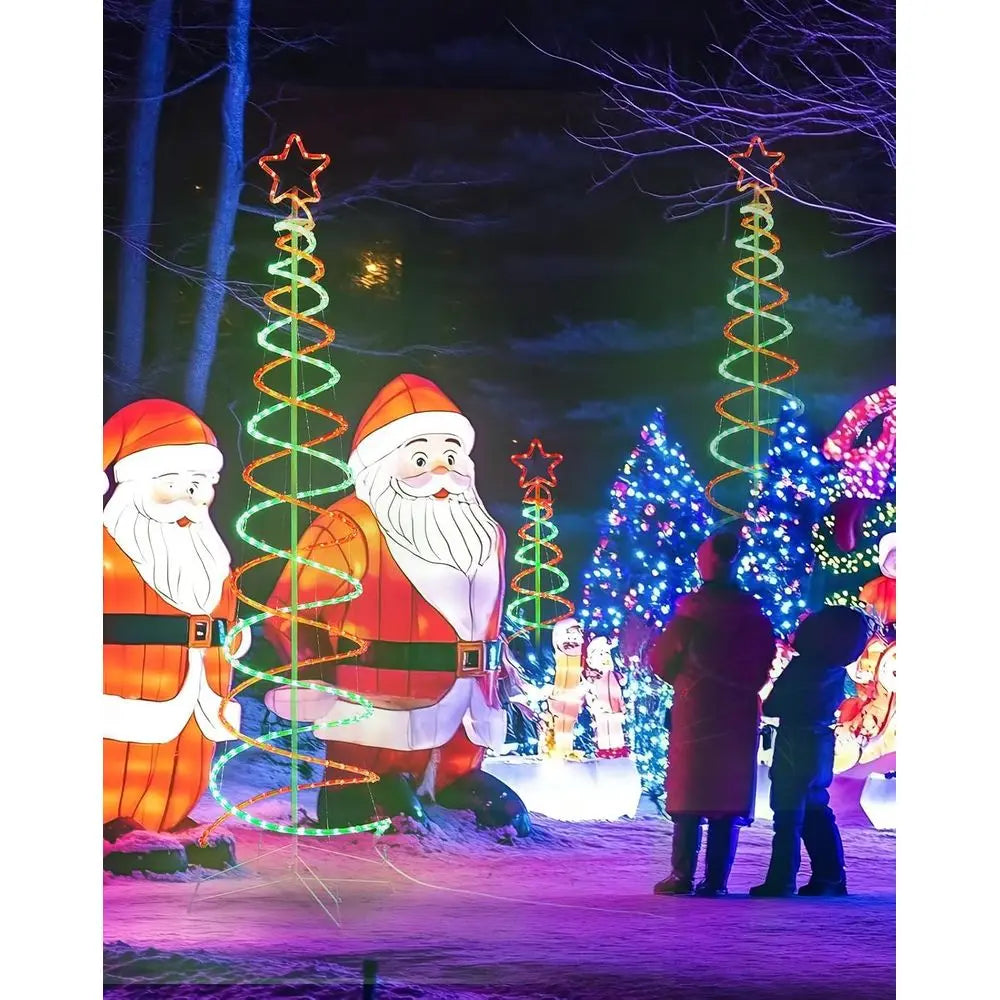 5 FT Waterproof Red & Green Double Spiral Christmas Tree Lights with 8 Modes Controller, 120 V Outdoor Decoration for Holidays