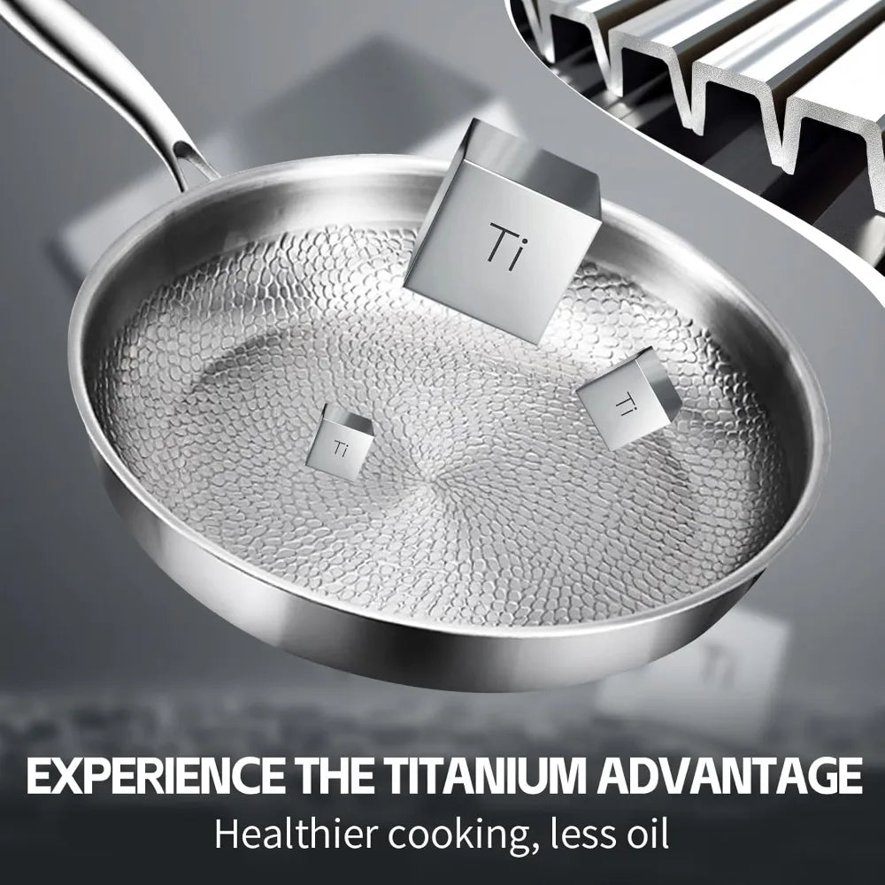 Multifunctional Pro Cookware Set: 10.23 Titanium & Stainless Steel Pan with Hammered Surface and Lid for Scratch-Resistant Cooki