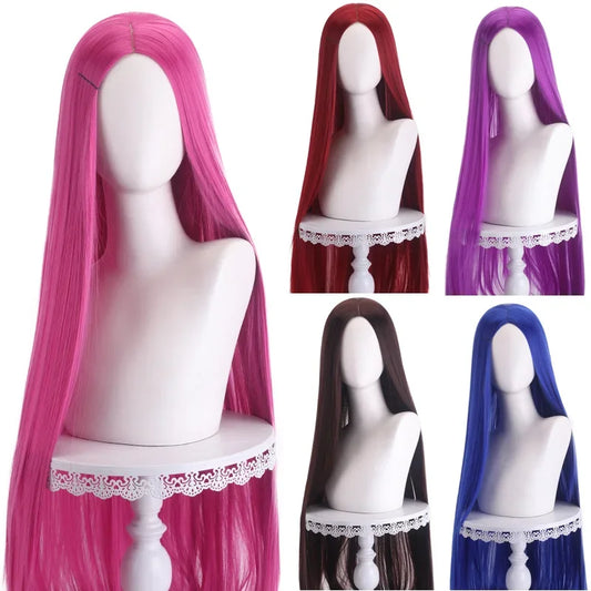 40Inch Long Straight Cosplay Wig Centre Parting Central Split Blond Pink Rose Red Purple Heat Resistant Synthetic Hair Wigs