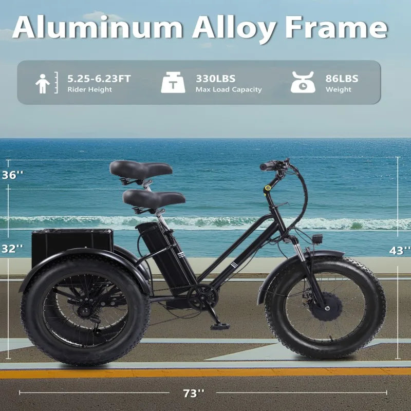 Electric Tricycle for Adults,500W Electric Trike,Electric Bicycle,20"x4.0"Fat Tire Electric Trike Fat Tire 3 Wheel electric bike