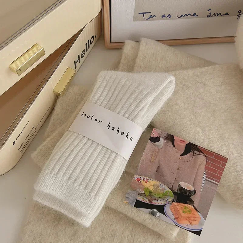 Winter Thick Warm Women's Cashmere Wool Socks Solid Color Long Thermal for Ladies