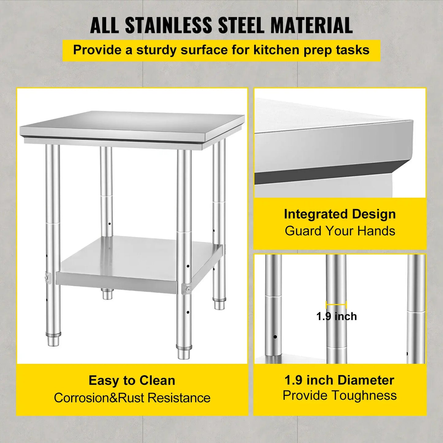 Stainless Steel Kitchen Work Bench Commercial Catering Table Worktable w/ Under-shelf 330 LBS 286 LBS for Restaurant Garage