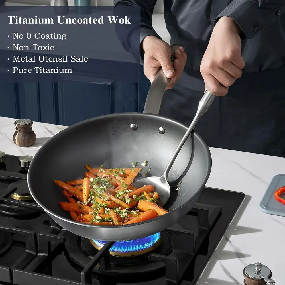 Titanium Wok with Lid - Nonstick Stir Fry Pan, Suitable for All Stoves, Oven and Dishwasher Safe, Durable and Non-Toxic.