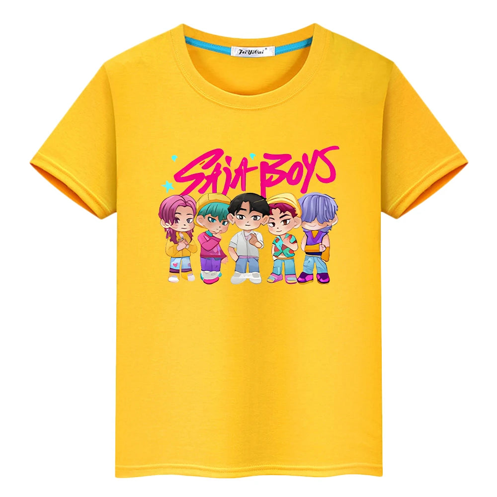 T shirt for kids boy 10 year Saja Boys Print Cute Tops Y 2 K k-pop demon hunters Kawaii Tees 100% Cotton anime Short girls clothes