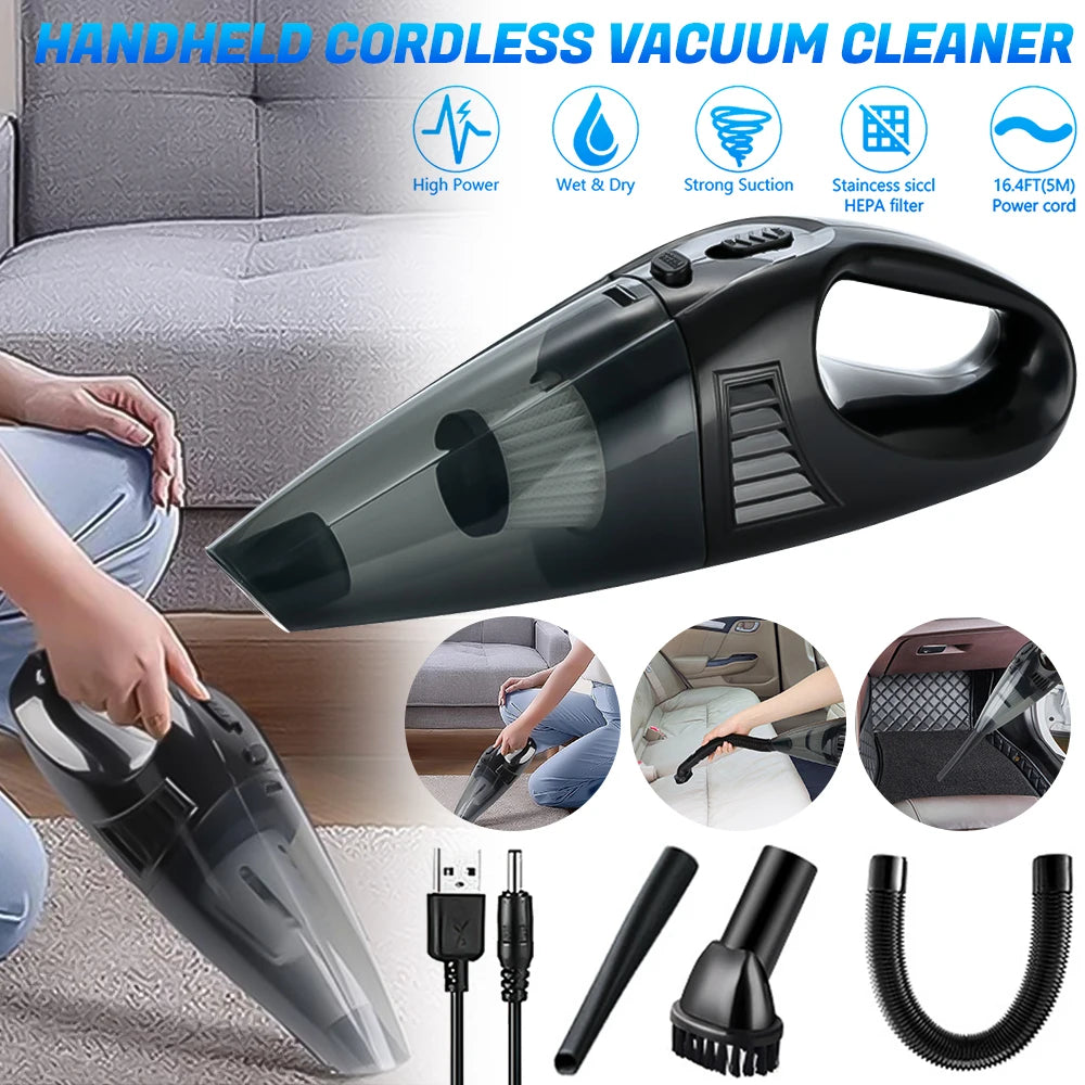 Wireless Car Vacuum Cleaner Portable Wet&Dry Handheld Strong Suction Car Vacuum Air Duster Built-in 1500 mAh*2 Li-ion battery