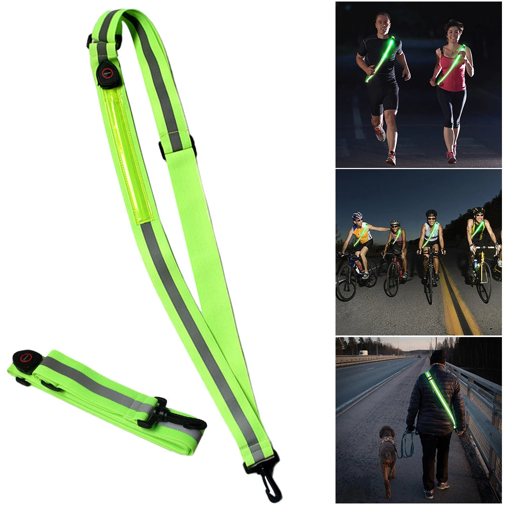 USB Rechargeable Safety Reflective Running Gear High Visibility LED Reflective Belt for Night Running Cycling Jogging Walking