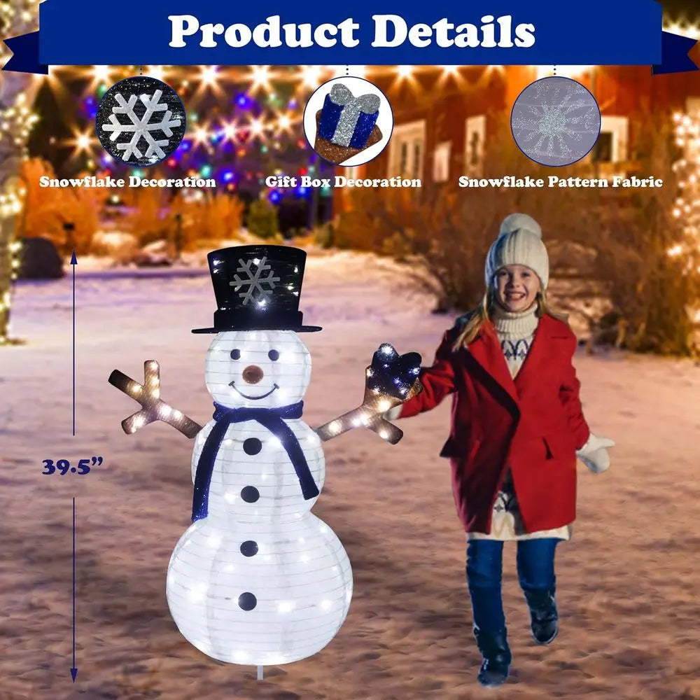 Pre-lit 100-Light Collapsible Snowman with Blue Scarf and Illuminated Gift for Outdoor Christmas