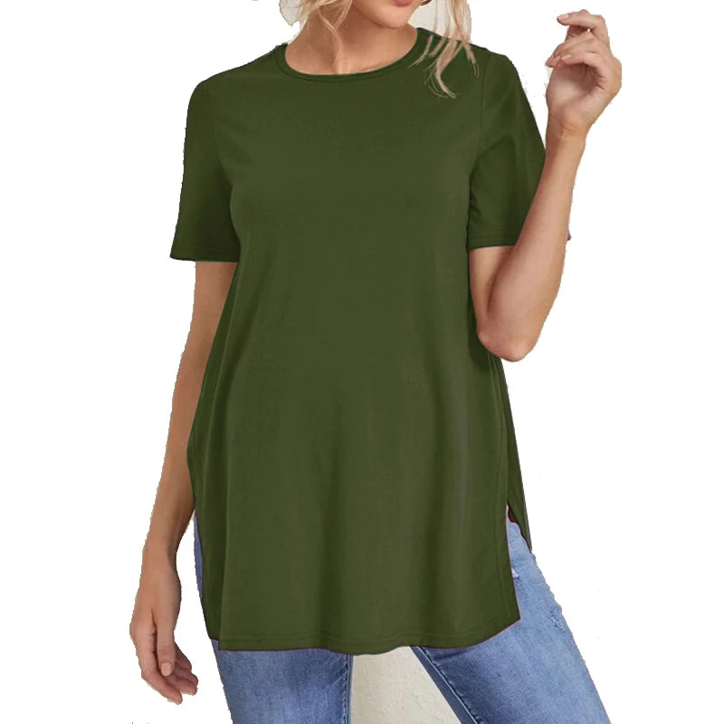 Maternal T-shirt Summer New Solid Color Round Neck Short Sleeve Breastfeeding Month Suit Pregnant Women Casual Feeding Clothes