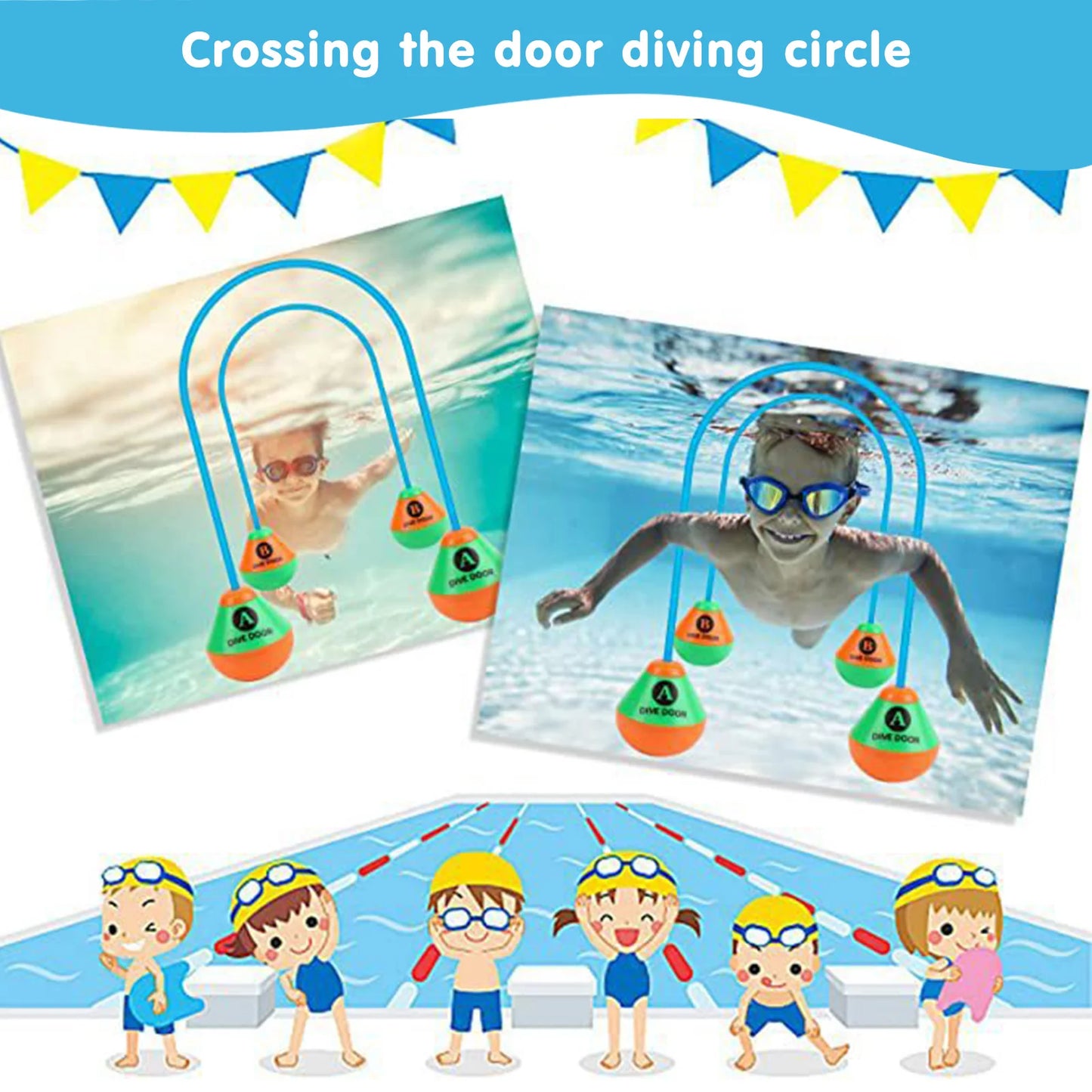 4-10PCS Swimming Game Aids Dive Door Funny Diving Doors Rope Reusable Dive Swim Through Door Adults Kids for Outdoor Pool Games