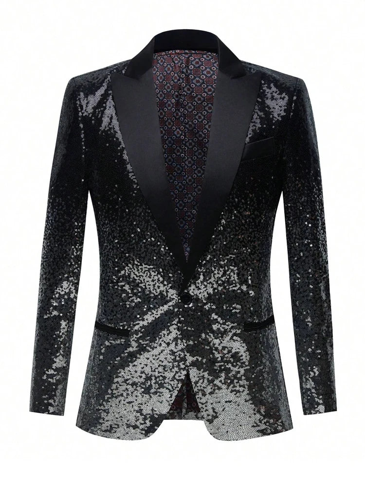 Men's single-piece top sequin sparkling prom suit jacket single button and sports jacket tuxedo, suitable for wedding banquet