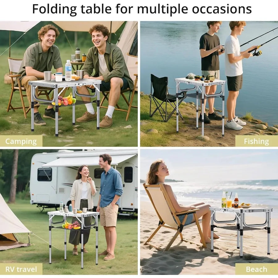 Folding Camping Table Aluminum 24 x 16 Adjustable Height Small Folding Table with Carrying Handle Lightweight Portable Camping
