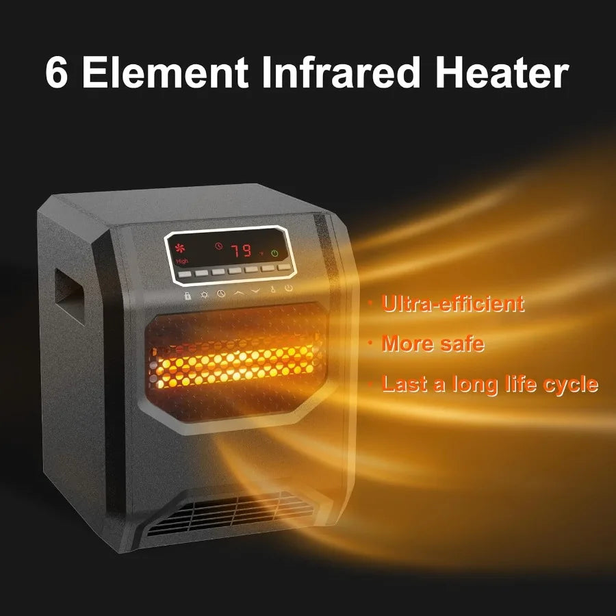 Infrared Space Heater 3 Mode 1500 W Electric heater with 6 Quartz Infrared Element Child Lock Timer Remote for Indoor Use