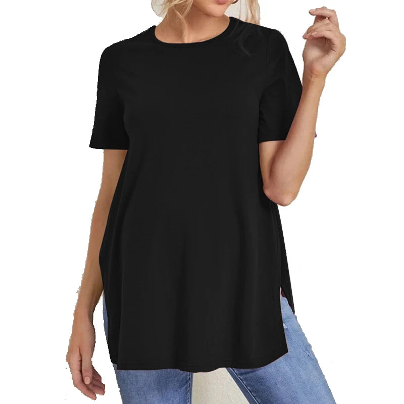 Maternal T-shirt Summer New Solid Color Round Neck Short Sleeve Breastfeeding Month Suit Pregnant Women Casual Feeding Clothes