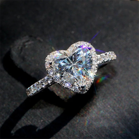 European and American fashion creative love zircon ring Valentine's Day gift couple heart-shaped ring