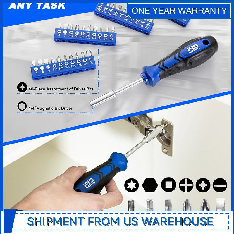 Magnetic Screwdriver 79 Piece Multifunction Slotted Phillips Screwdriver Kit with Allen Wrench for Repair Work By Prostormer