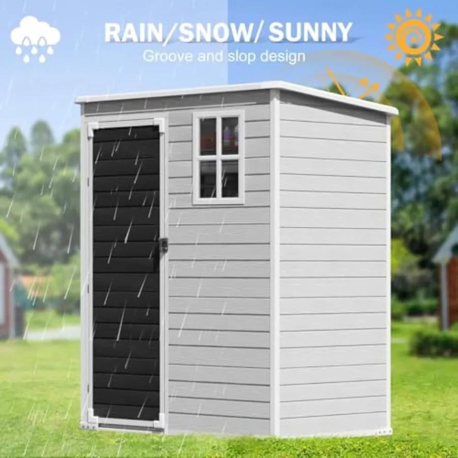 5x3 FT Resin Outdoor Storage Shed with Floor Lockable Door Window Vents Gray Waterproof Plastic Tool Shed for Backyard Patio Po