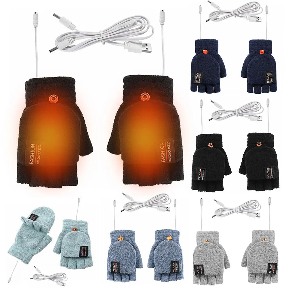 Double-Sided Heating Gloves Adjustable Temperature Rechargable Mittens Washable Fingerless Hands Warmer Warm for Outdoor Hiking