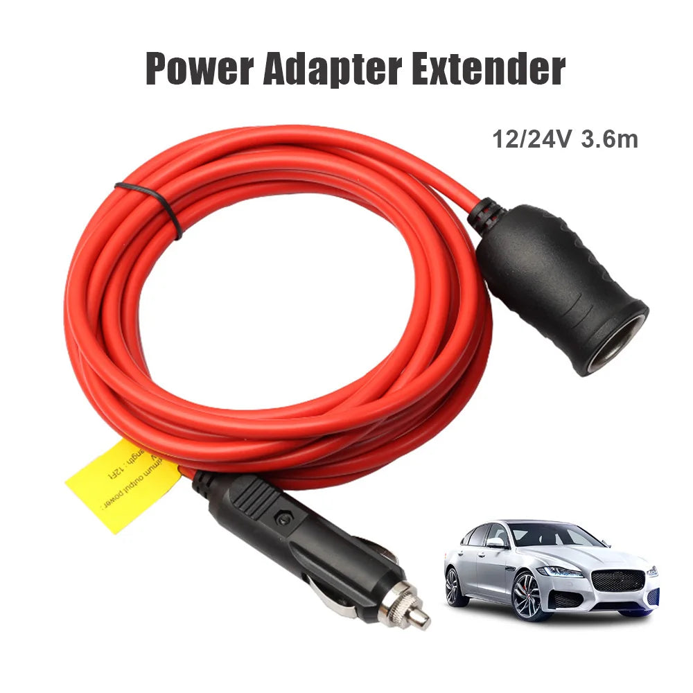 3.6m Cable Car Power Adapter Extender 15 A Fuse Indicator 12 ft Cord Extension 12 V 24 V Auto Chargers Cigar Lighter / Socket Plug