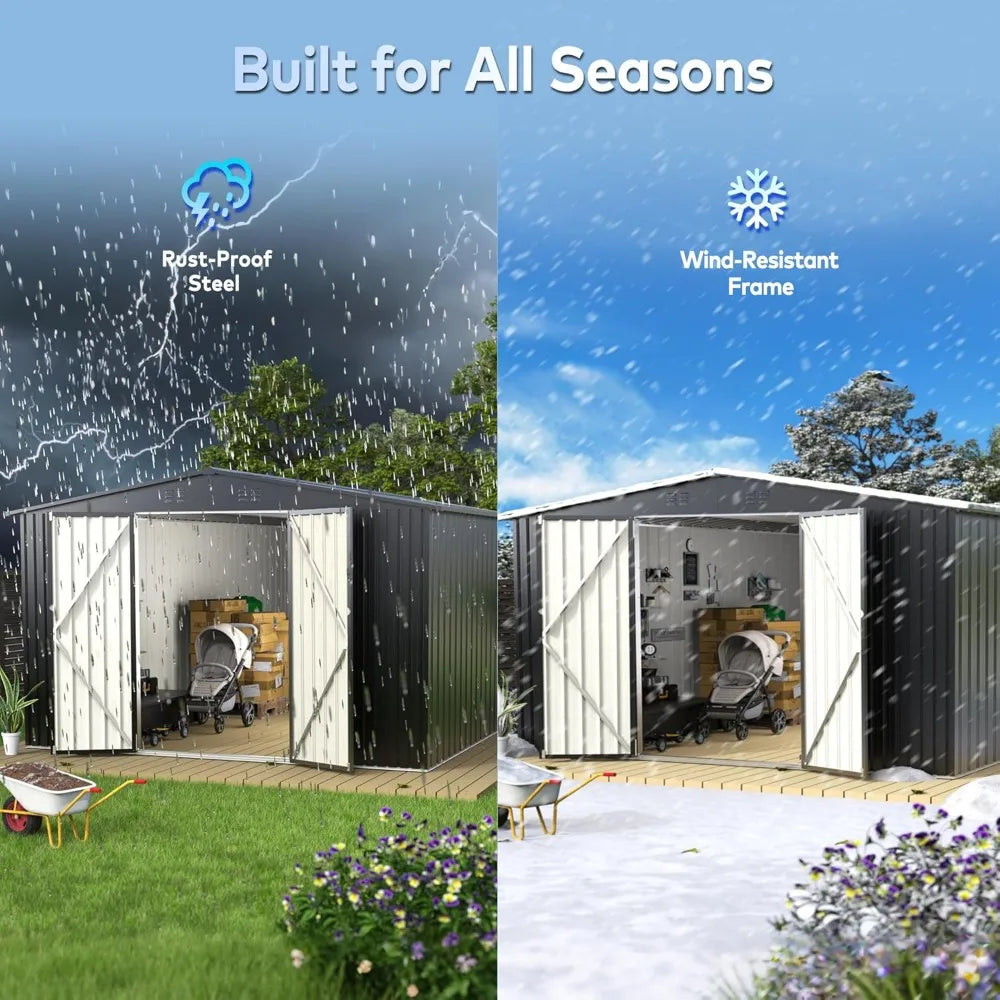 14 x 12FT Outdoor Storage Shed, Metal Waterproof Storage Shed Steel Utility Garden Tool Shed with Door & Lock Outdoor，Customized