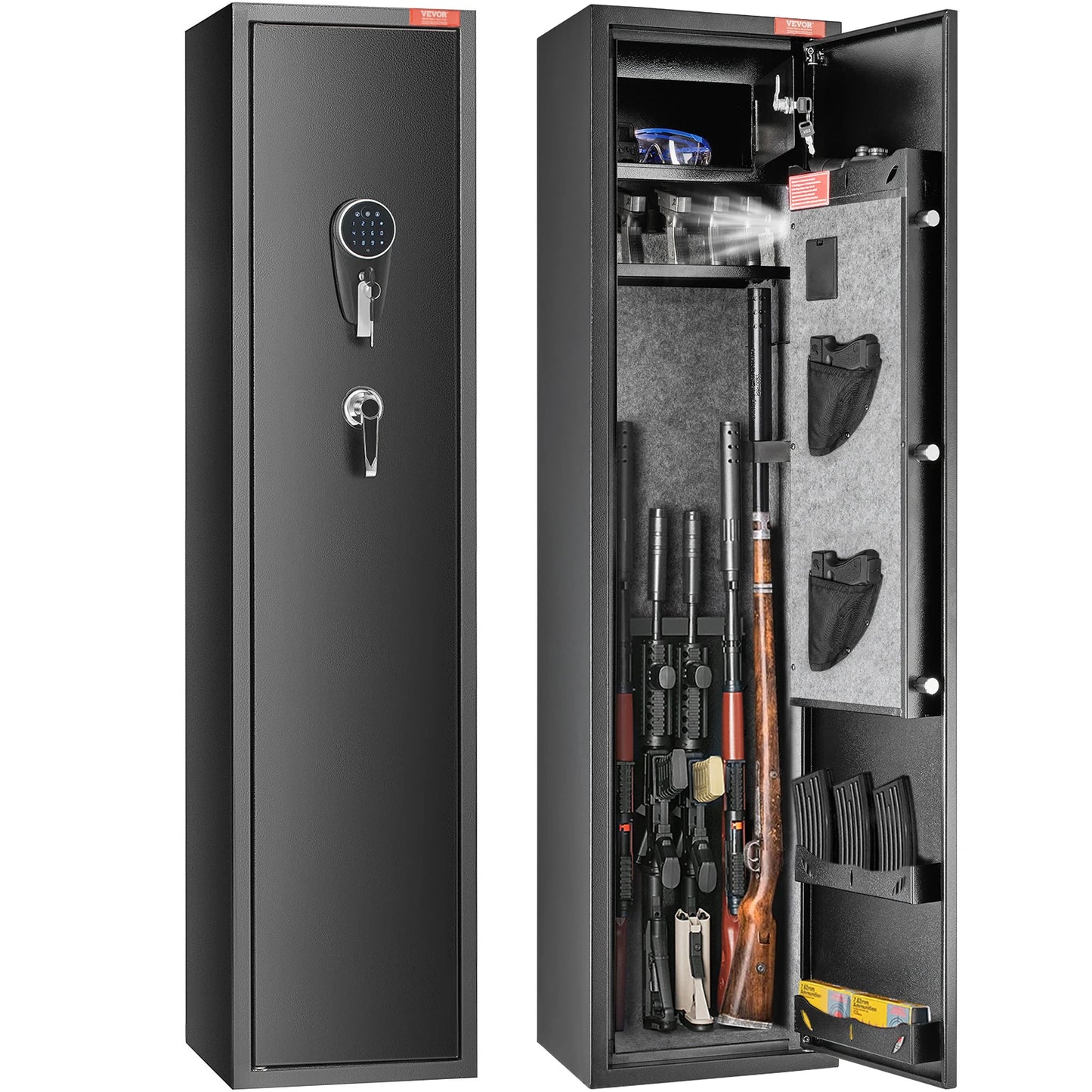 SucceBuy 3-8 Rifles Gun Safe w/ Digital Keypad & Lock Gun Storage Cabinet with Removable Storage Shelf for Home Long Gun Pistols