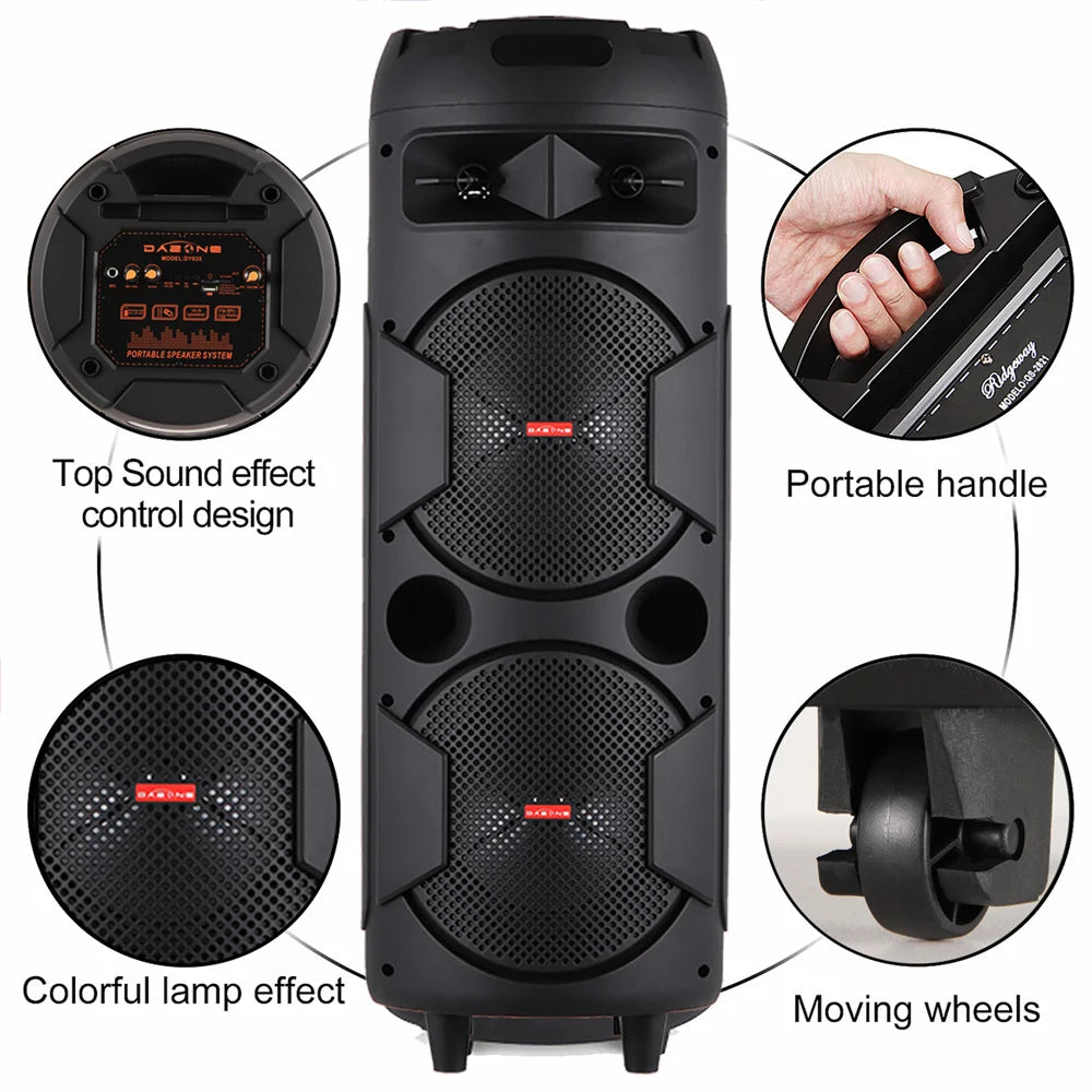 6000 W Portable Bluetooth Speaker Sub woofer Heavy Bass Sound System Party D J Karaoke RGB Light Rechargeable Speaker