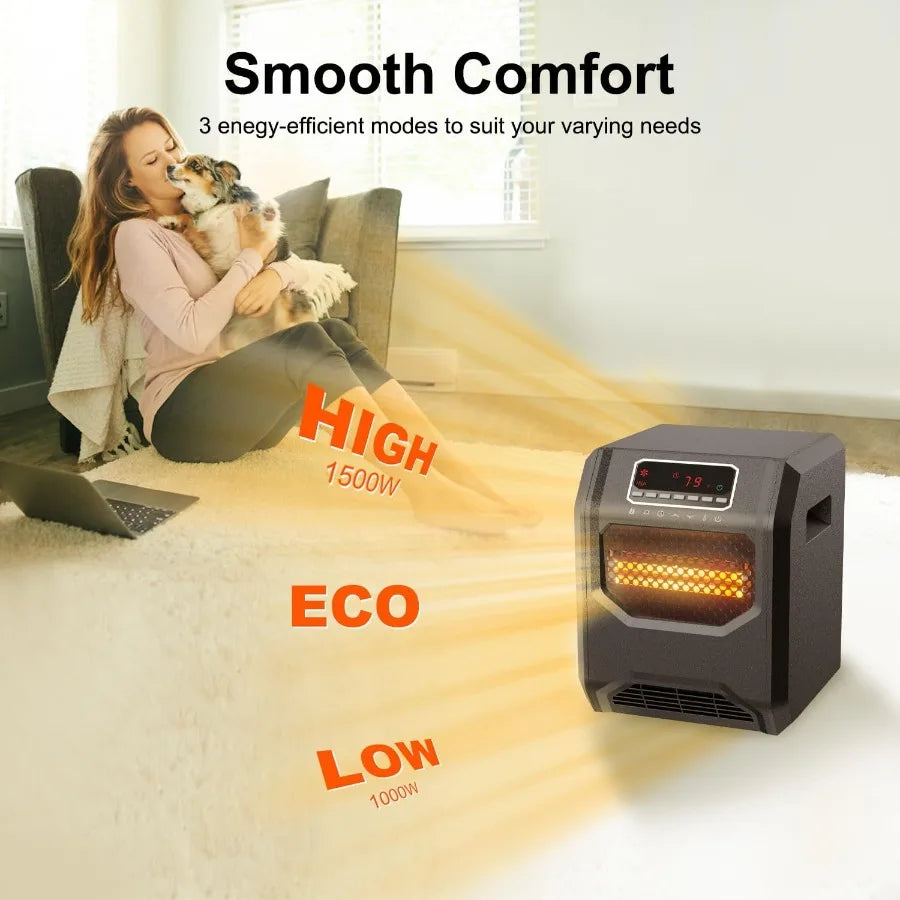 Infrared Space Heater 3 Mode 1500 W Electric heater with 6 Quartz Infrared Element Child Lock Timer Remote for Indoor Use