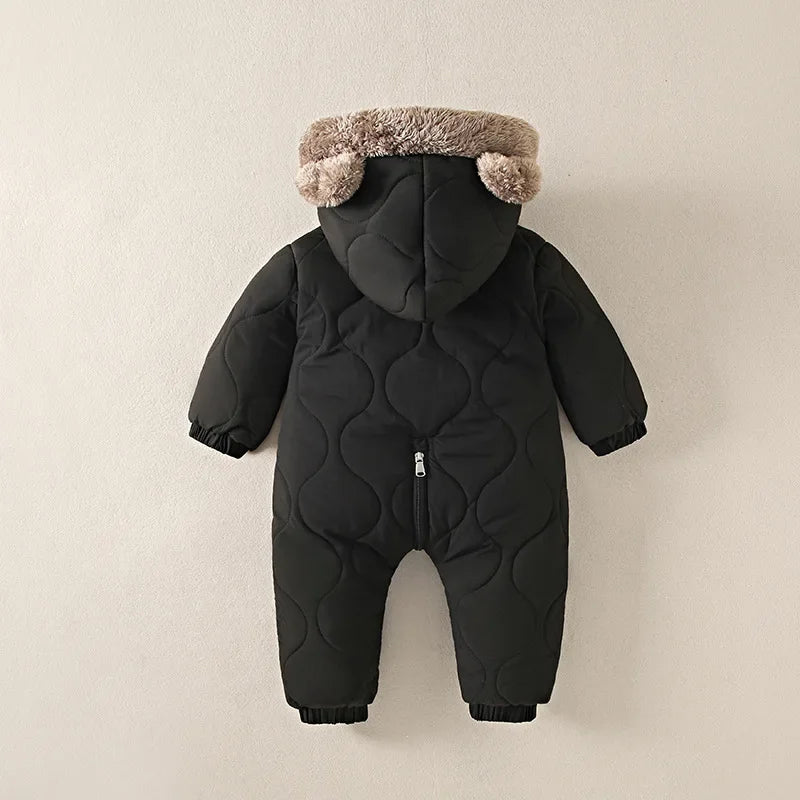 0-2Y Toddler Baby Boy Romper Autumn Winter Fleece Plus Velvet Hooded Warm Snowsuit