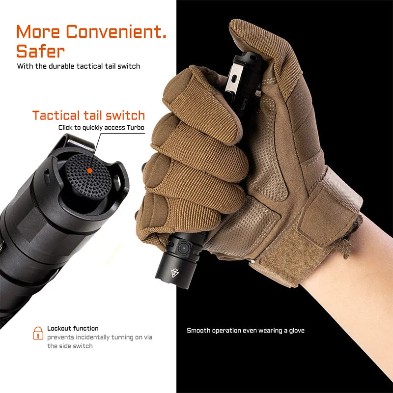 ACEBEAM TAC 2AA LED flashlight 1600 lumen 181 meters portable EDC flashlight USB-C rechargeable battery double buttons torch