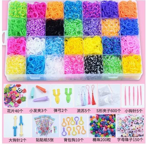 1 Box Rubber Loom Band Bracelet Kit Bead Set for DIY Elastic Friendship Bracelet Girls Jewelry Make Creation Knitting Accessory