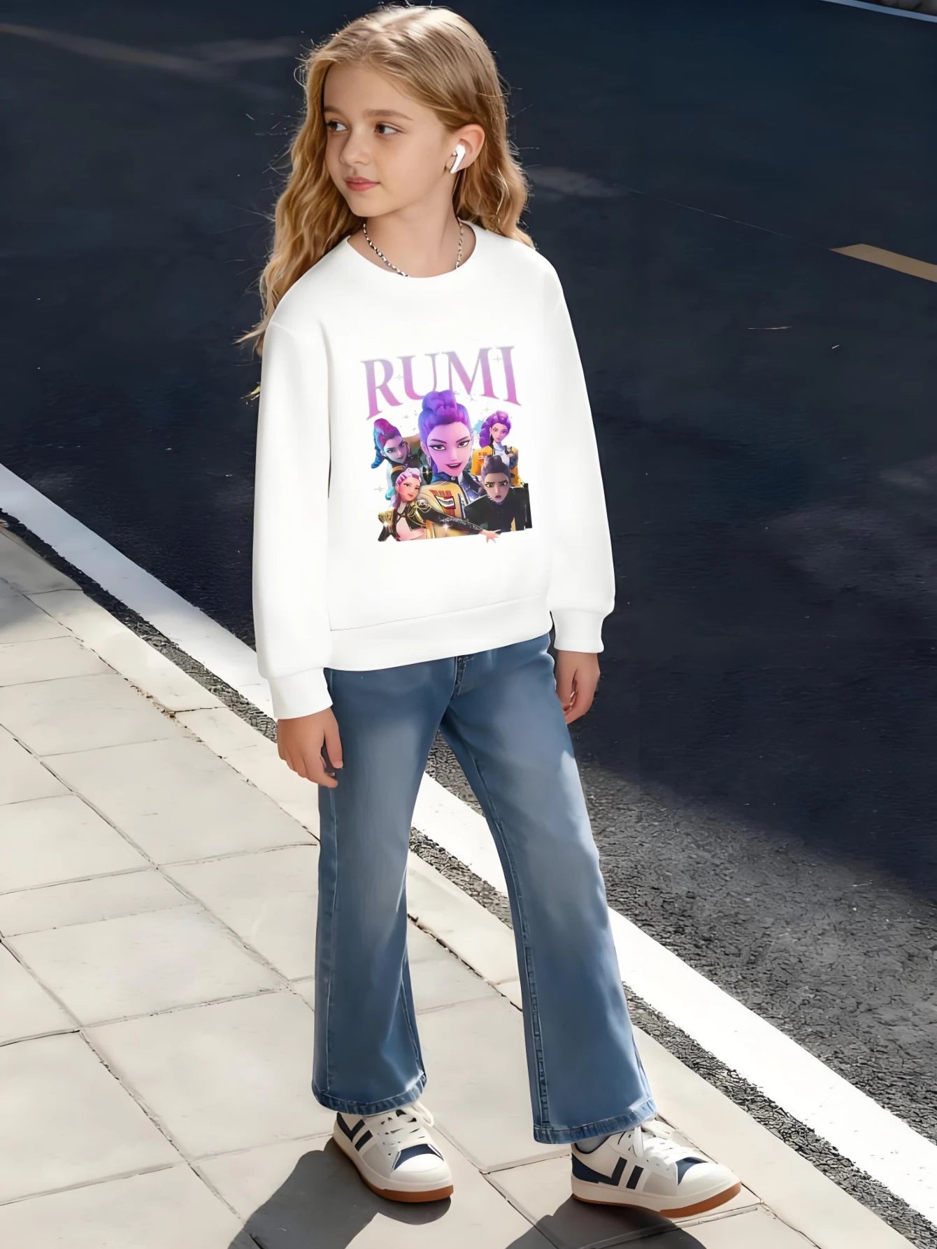 Children Kids Cotton Crew-neck Sweatshirt with RUMI Anime Characters Group for Boys and Girls