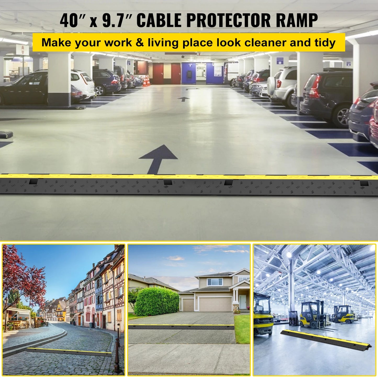 Cable Protector Ramp Wire Cable Cover Cord Guard 2 Channels Rubber + PVC 11000 LBS Speed Bump Parking Driveway Traffic