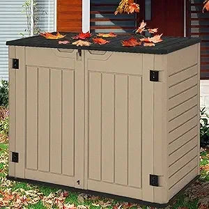 Outdoor Resilient Storage Shed, 35 Cu Ft Lockable Weatherproof Resin Unit, Fit for Garden Equipment, Simple Assembly (Brown)