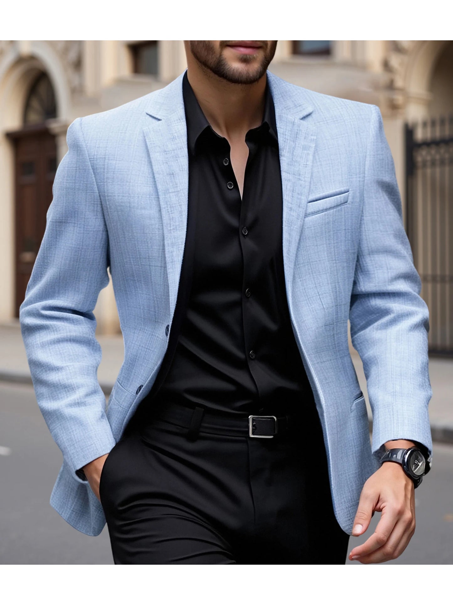 Men's Fit Casual Blazer with Notched Lapel and Single Button Closure Fashionable Solid Color Sport Coat for Spring and