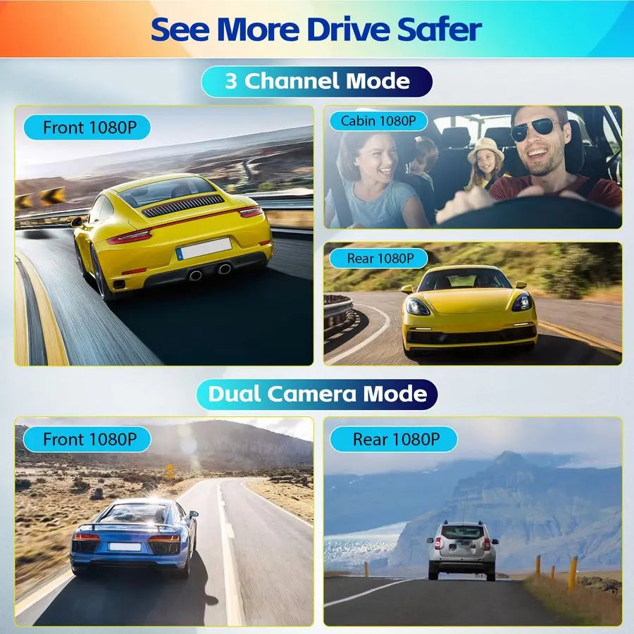 Mirror Dash Cam 9.66 Inch 3 Channel Front Rear Inside View Mirror Camera Triple Mirror Dash Cam Night Vision, G Sensor, Parking Asst