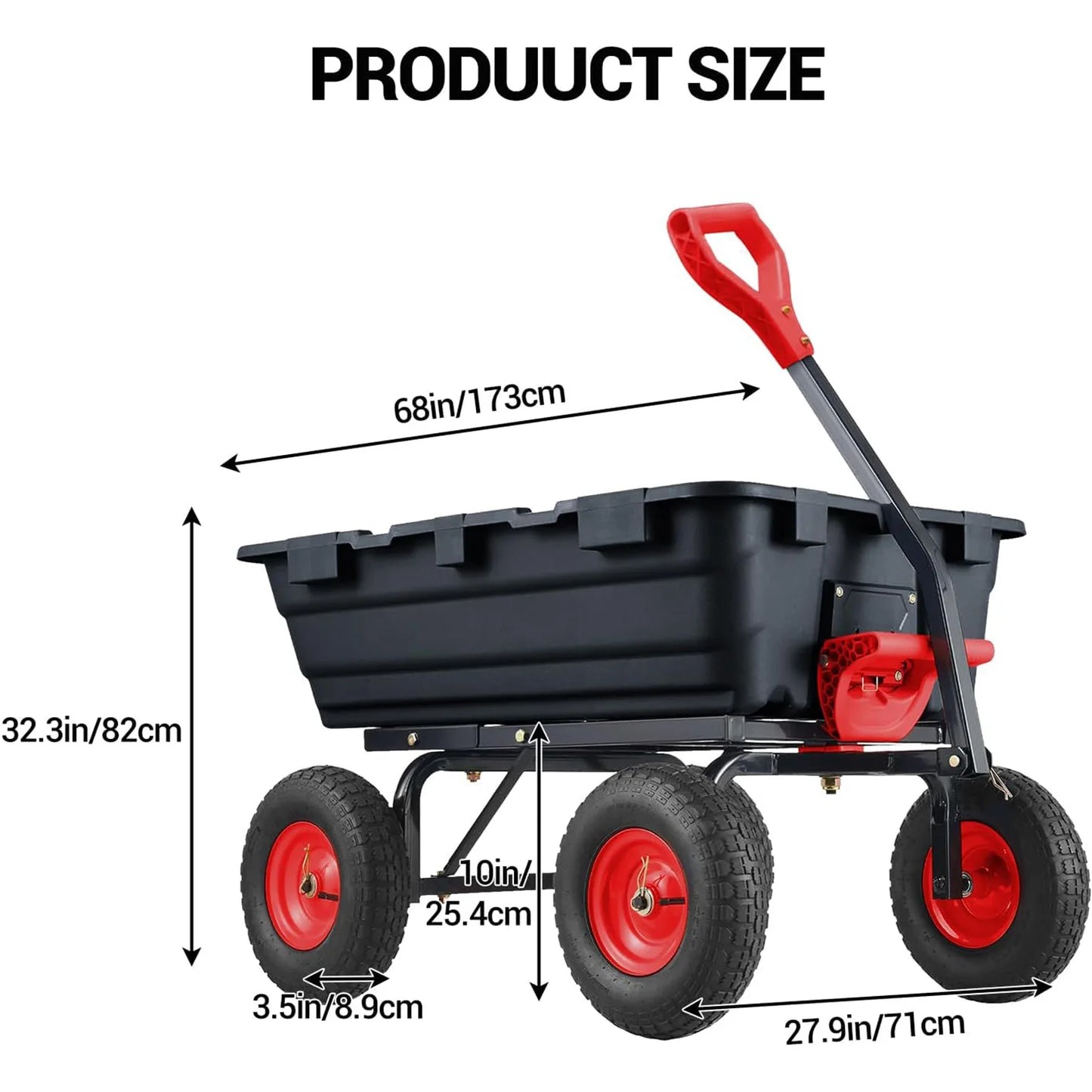 800 Lbs Garden Dump Carts, Heavy Duty Yard Cart, 4 Wheel Wheelbarrow with 10 in Tires, 180°Rotating Handle, for Plants, Soil, Sand