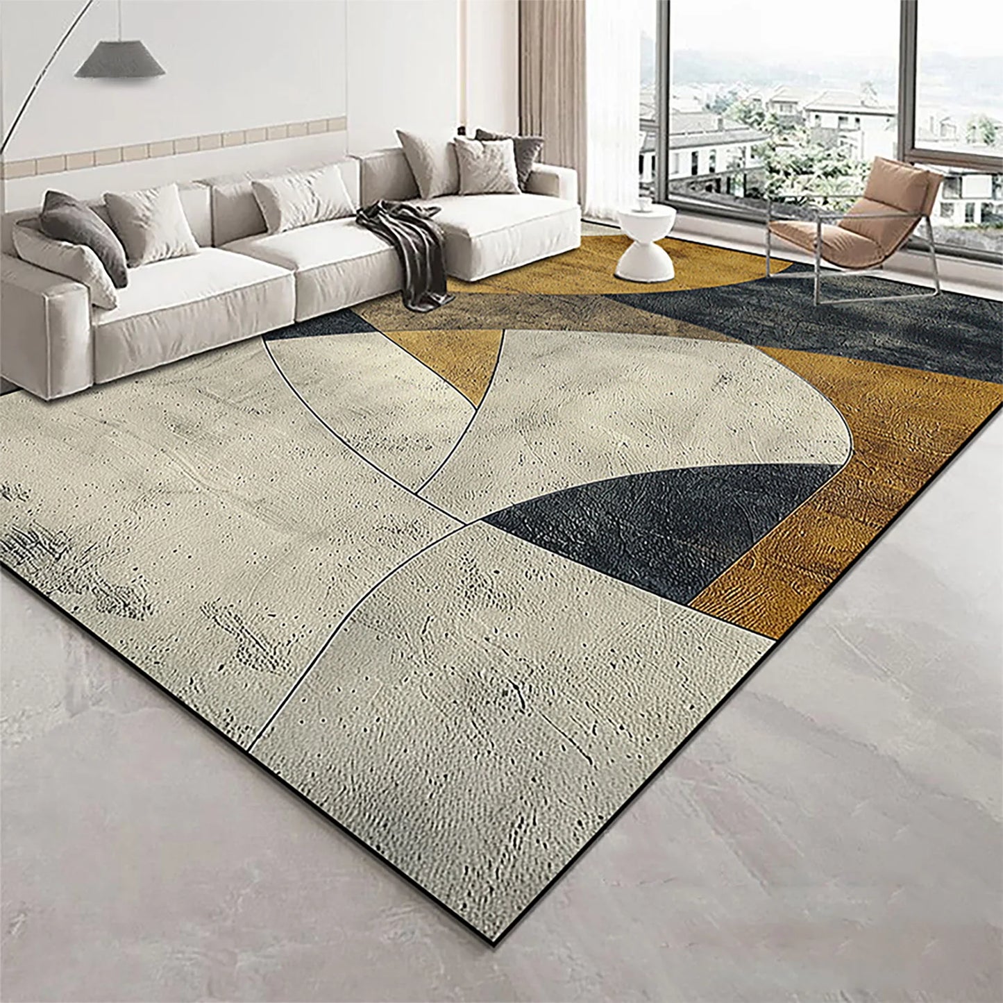 Modern Golden Geometry Carpet for Living Room Light Luxury Rugs for Bedroom Decor Large Area Lounge Sofa Side Floor Mats 200x300