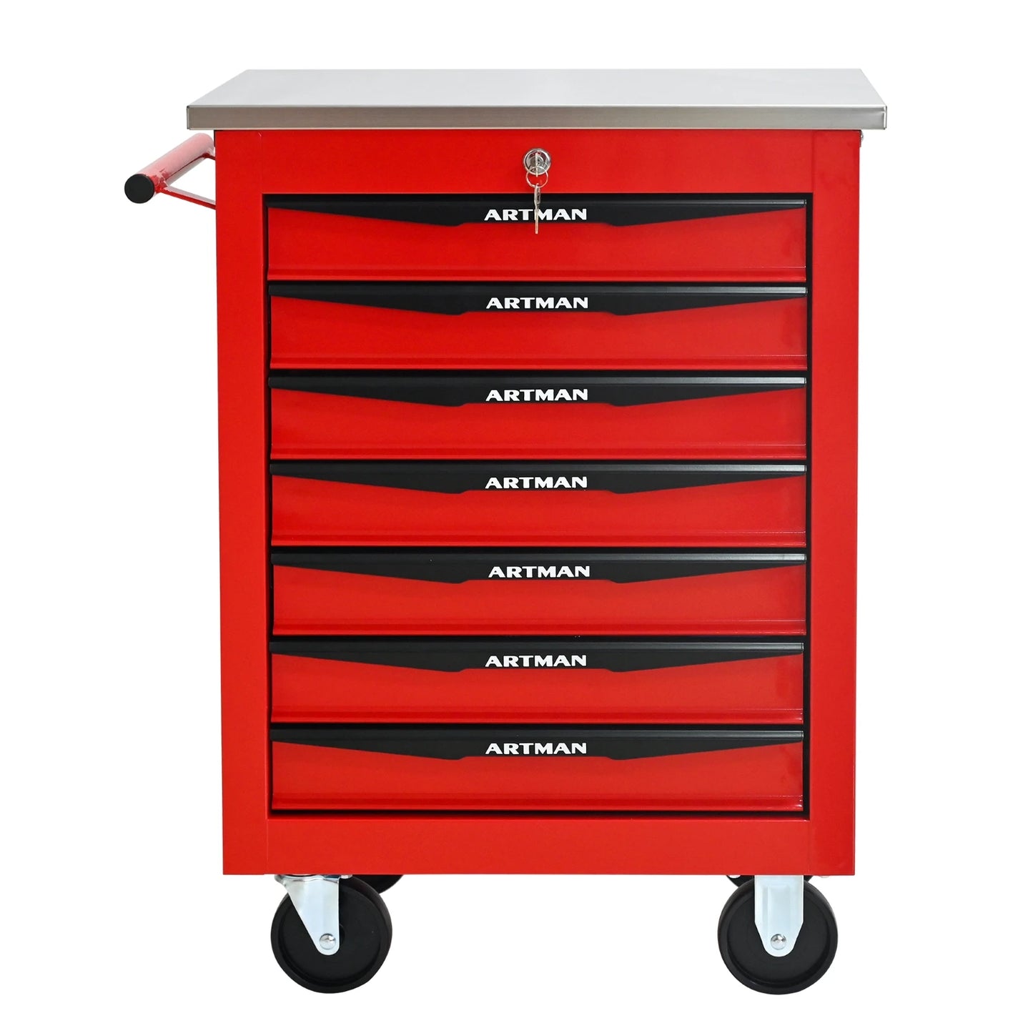 7 drawer wheeled toolbox trolley, tool cabinet, tool storage cabinet with lock and key, suitable for workshops, garages, blue