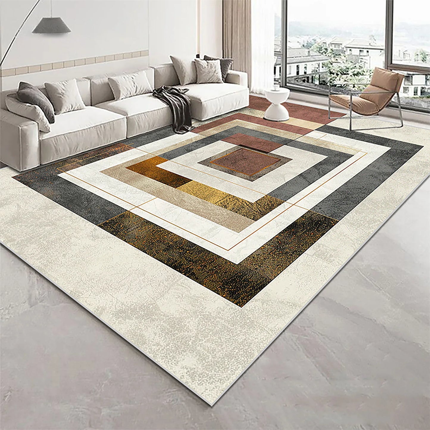 Modern Golden Geometry Carpet for Living Room Light Luxury Rugs for Bedroom Decor Large Area Lounge Sofa Side Floor Mats 200x300