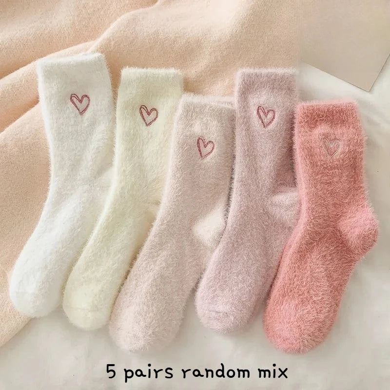 Cozy Mink Velvet House Socks 5 Pairs Fleece Lined Warm Socks Uses for Women Cold Weather Home Wear