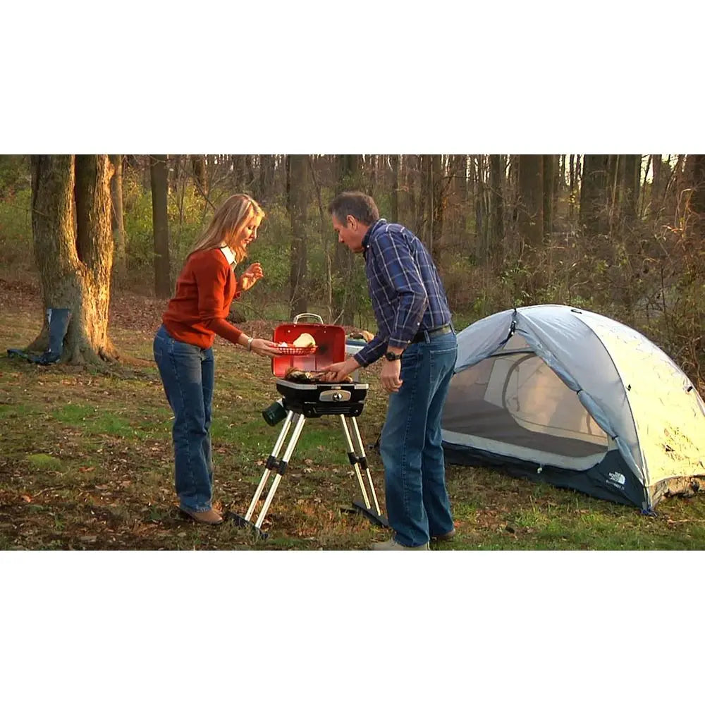 Gourmet Portable Gas Grill with VersaStand, Compact Portable Grill Propane, 150 Sq. In. Cooking Surface, 5,500 BTU Burner Small