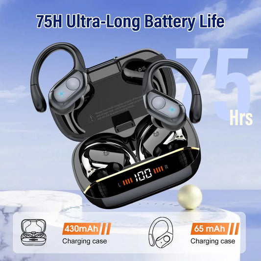 Bluetooth 5.4 Wireless Earbuds, 75H Playtime, IP7 Waterproof Sport Earphones w/Dual LED Display, ENC Mic, Touch Control.