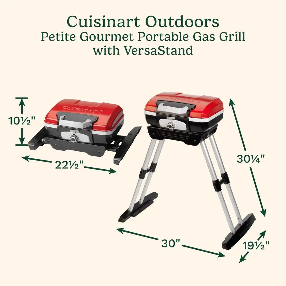 Gourmet Portable Gas Grill with VersaStand, Compact Portable Grill Propane, 150 Sq. In. Cooking Surface, 5,500 BTU Burner Small