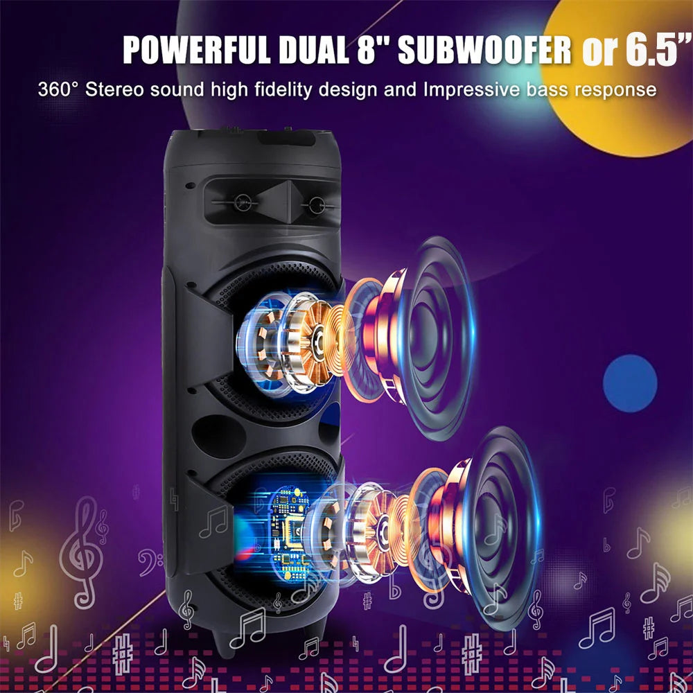 6000 W Portable Bluetooth Speaker Sub woofer Heavy Bass Sound System Party D J Karaoke RGB Light Rechargeable Speaker