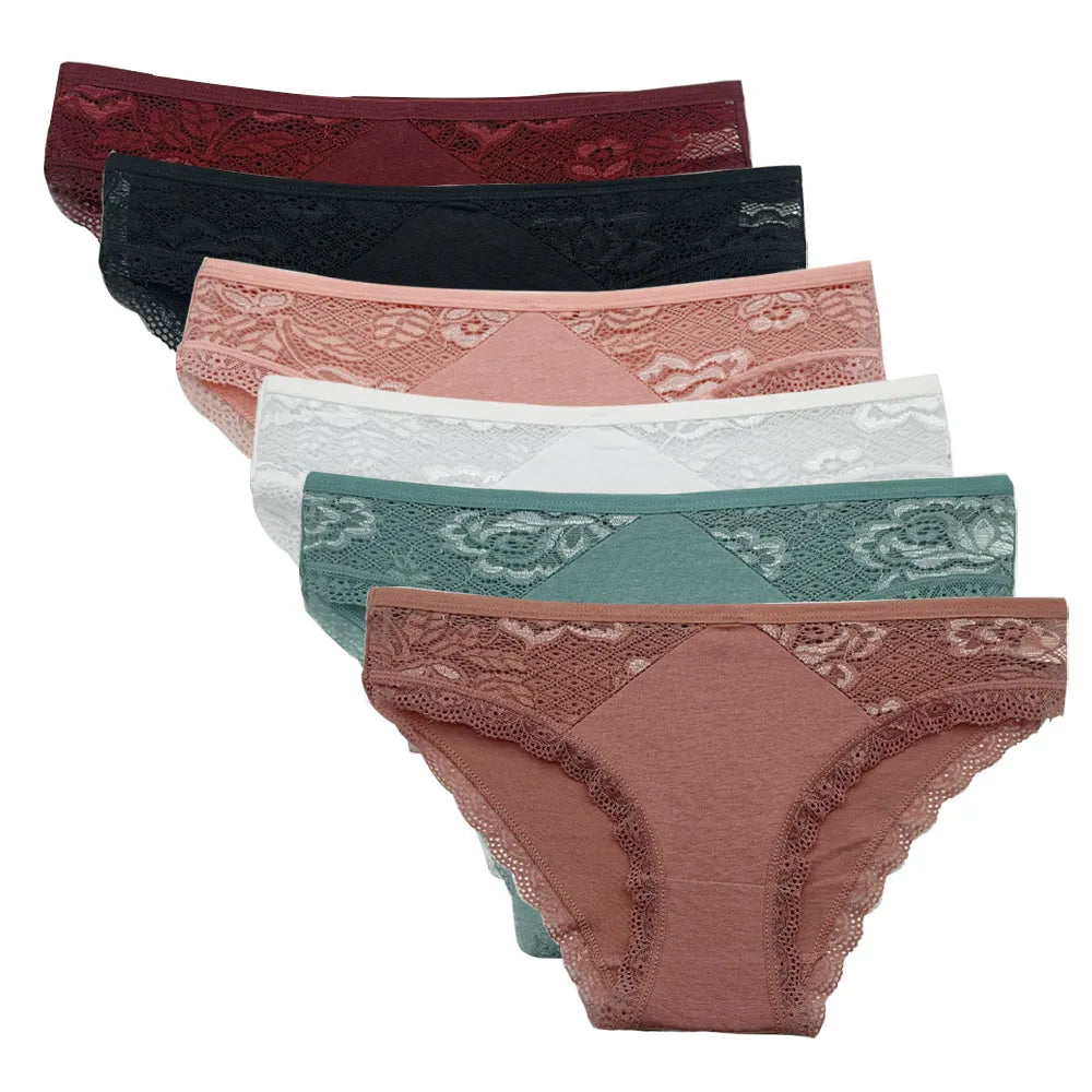 5 Pcs/Set Women Cotton Panties Sexy Lace Lingerie Low Waist Underwear Girls Briefs M-XL Underpant