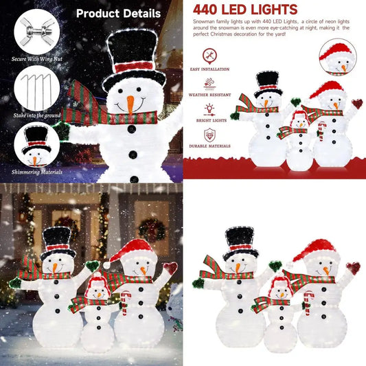 3 Piece 440 LED Lit Snowman Family Outdoor Holiday Decor Set, 4.2 FT Tall
