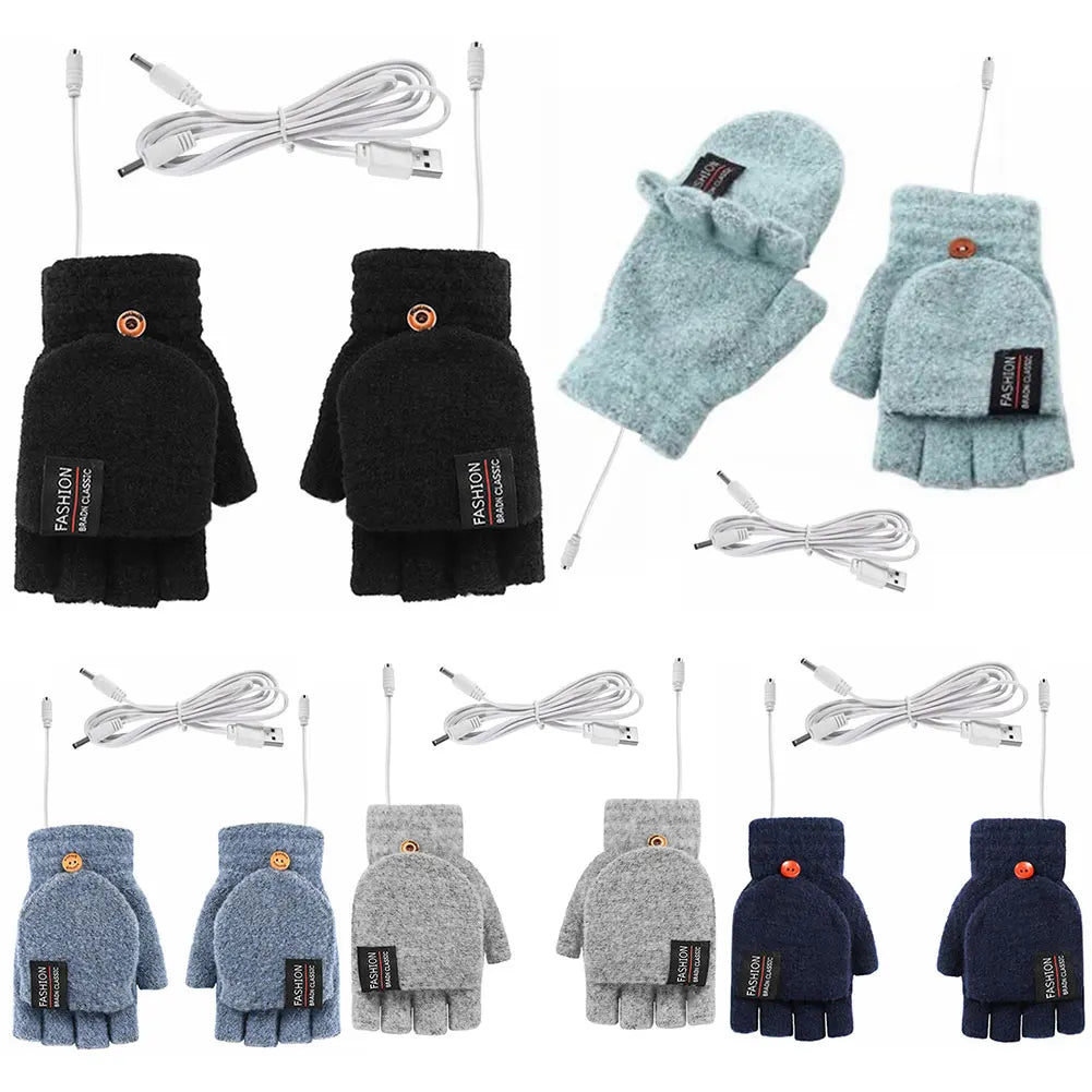 Woman's Double-Sided Heating Gloves Adjustable Temperature Rechargable Mittens Washable Fingerless Hand Warmer Warm for Outdoor Hiking