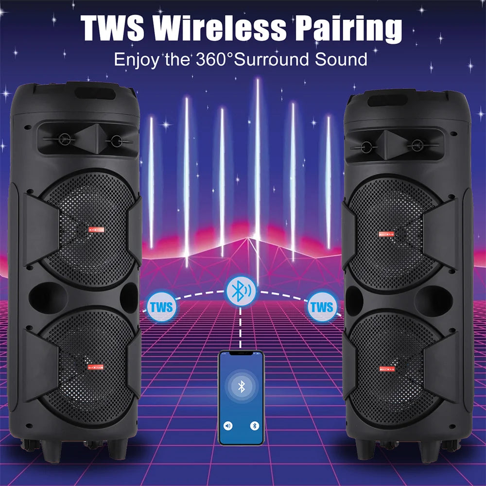 6000 W Portable Bluetooth Speaker Sub woofer Heavy Bass Sound System Party D J Karaoke RGB Light Rechargeable Speaker